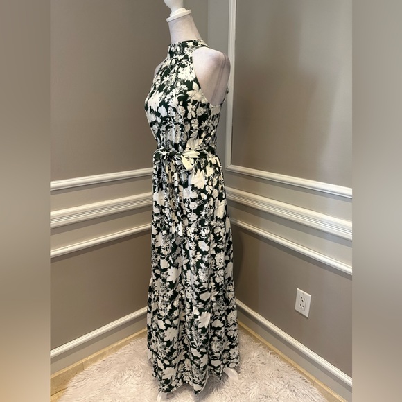 NWT Women's Halter Neck Maxi Layer Dress in Green & Floral Print - Picture 3 of 13
